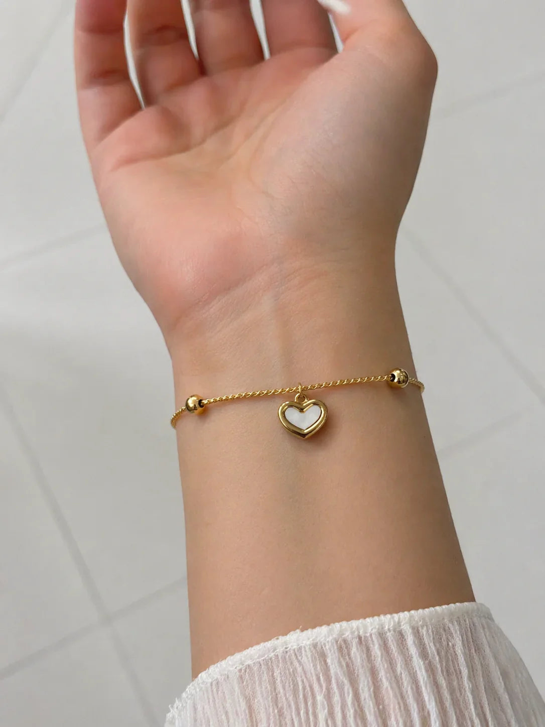 Minimal White Heart Bracelet