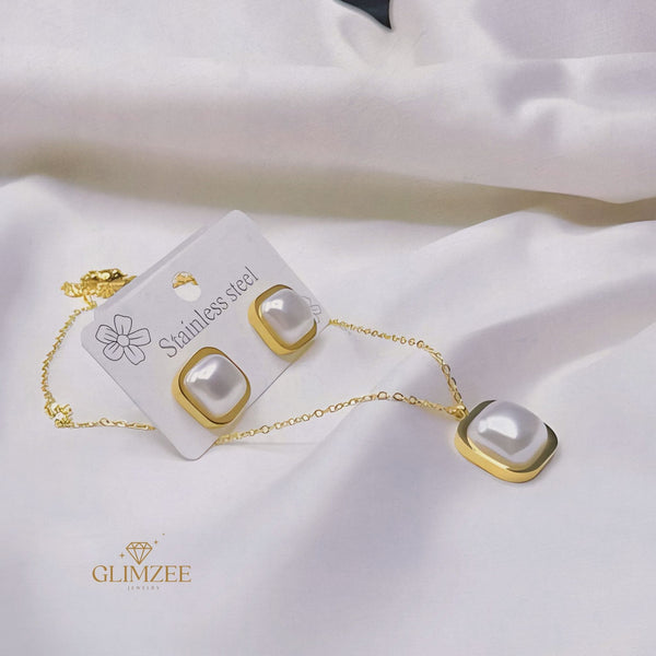 Square Pearl Set (Necklace & Studs)