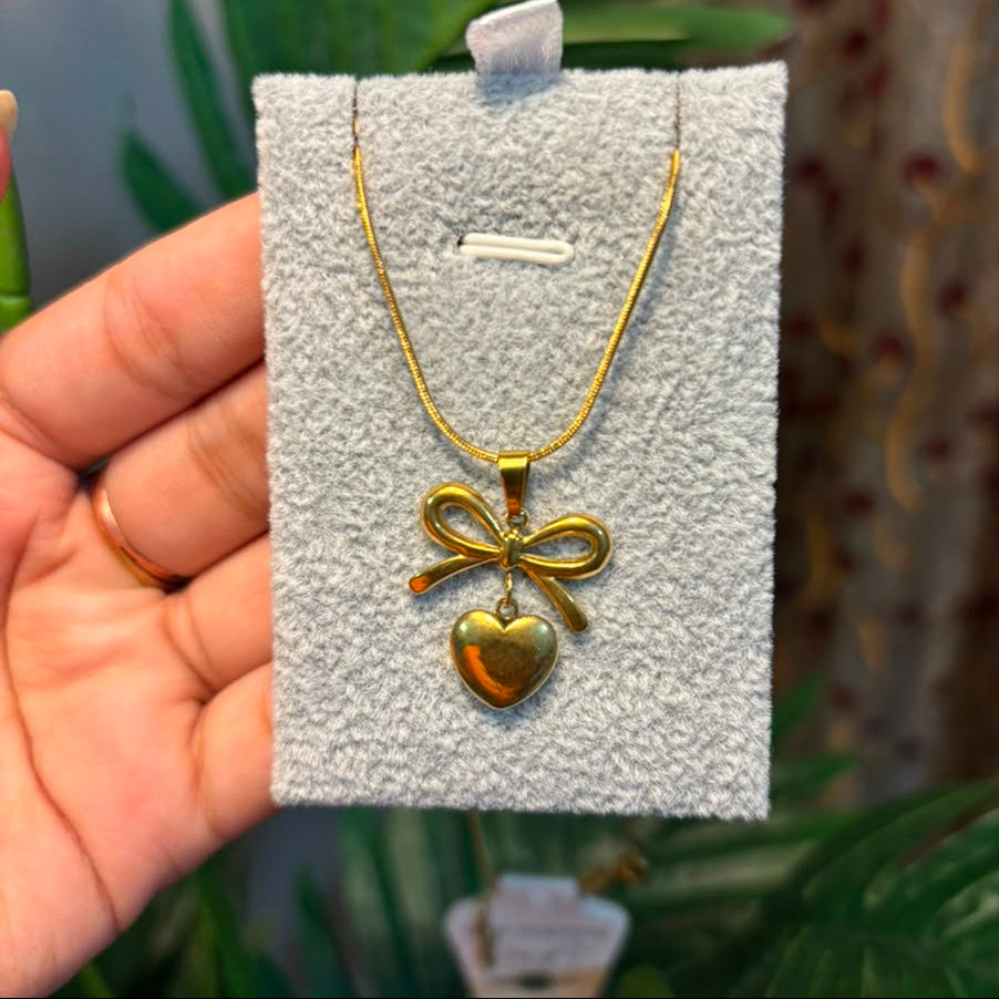 Stainless Steel Bow Heart Necklace