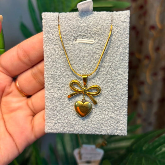 Stainless Steel Bow Heart Necklace