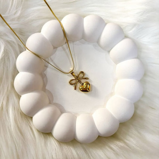 Stainless Steel Bow Heart Necklace